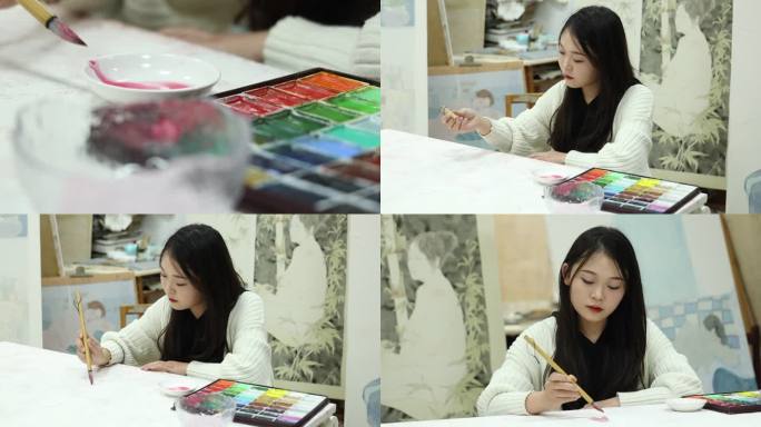 女子国画工笔画画画