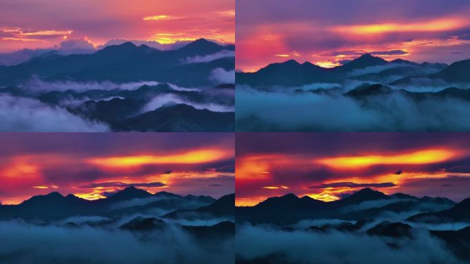 唯美云雾山峰夕阳景观