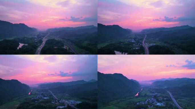 休宁齐云山横江326省道夕阳航拍