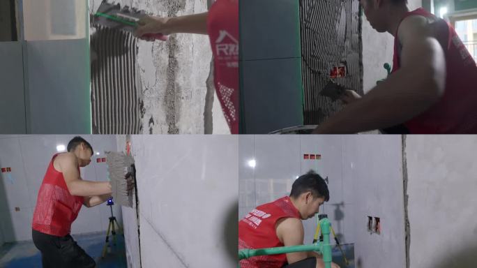 工人瓷砖铺贴施工