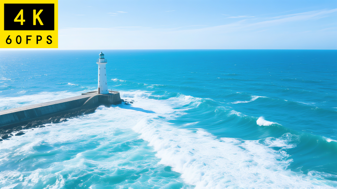 4K60帧波涛汹涌的海浪景观带场景原声