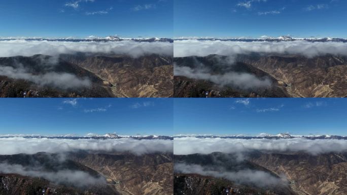 雪山高原云海阿坝州松潘雪宝顶云雾缭绕山脉