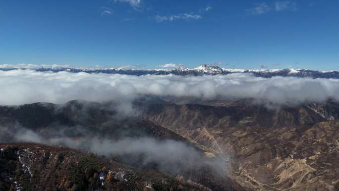 壮丽山河云海景观阿坝州松潘雪宝顶雪山航拍