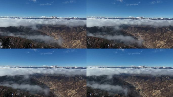 壮丽山河云海景观阿坝州松潘雪宝顶雪山航拍