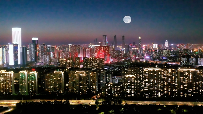 万家灯火 城市圆月