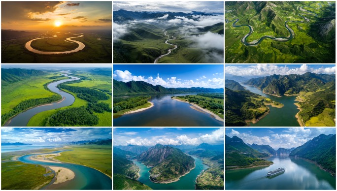长江航拍中国大好河山自然风景江河河流合集