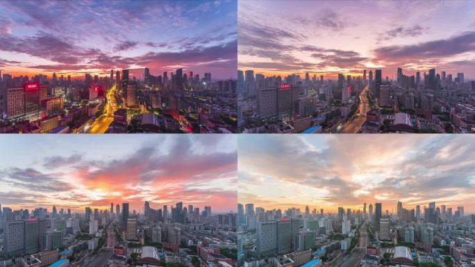 武汉解放大道朝霞火烧云夜转日延时