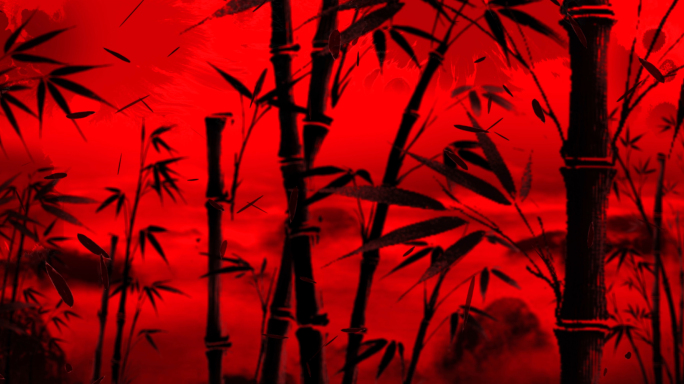 宽屏中国风红色水墨竹林光影背景