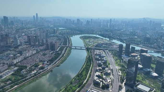 长沙浏阳河鸭子铺城市鸟瞰风光