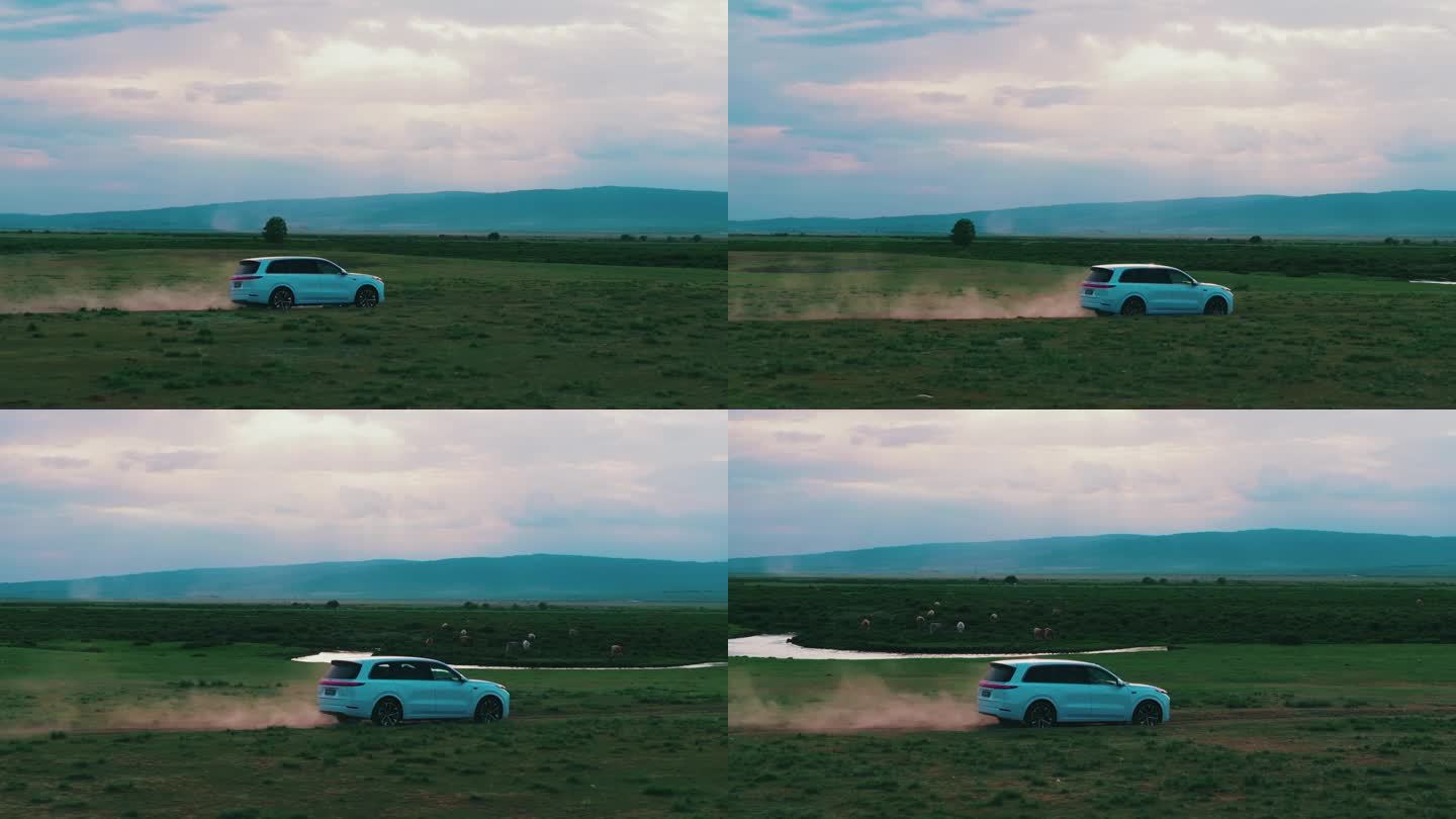 越野车驰骋草原风光