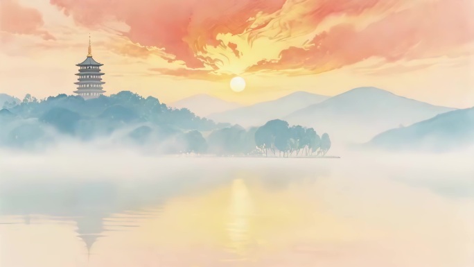 水墨西湖十景曲苑风荷雷峰夕照南屏晚钟苏堤