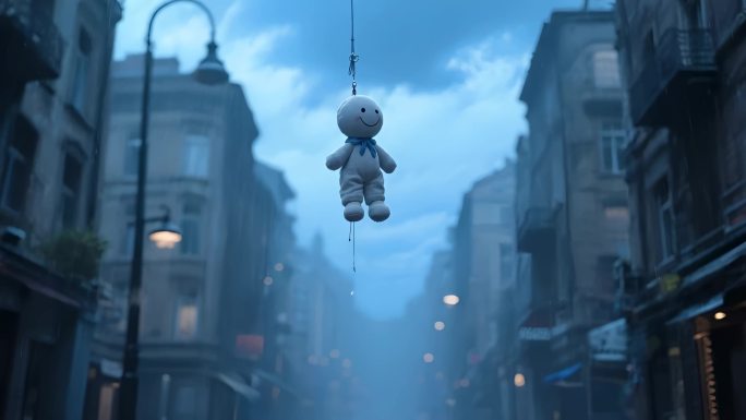 雨天悬挂的晴天娃娃