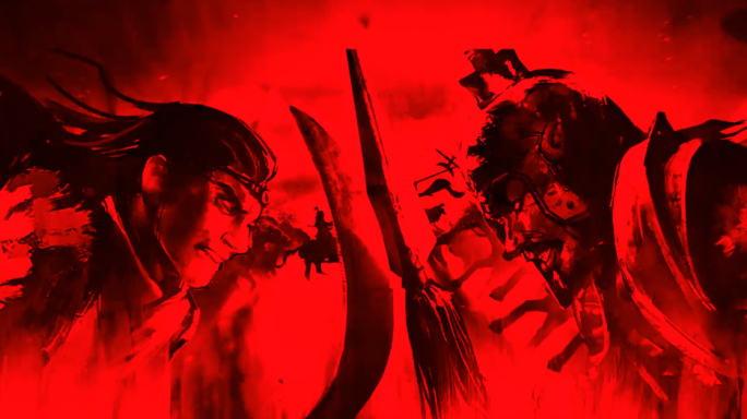 红色中国风水墨古风战场舞台背景