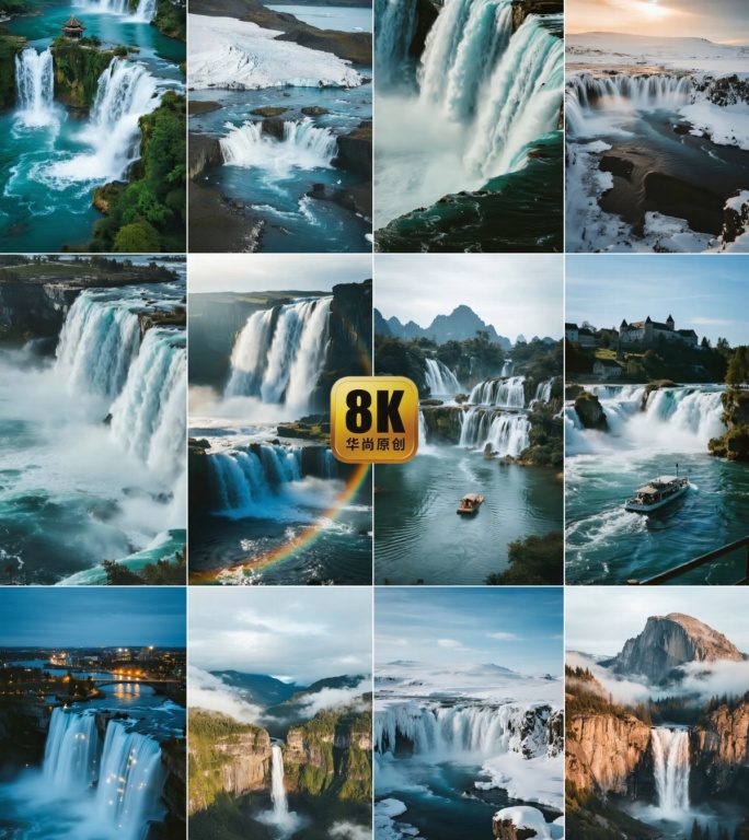 8k竖屏壮丽瀑布景观合集