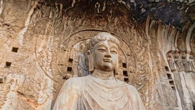 河南洛阳龙门石窟航拍