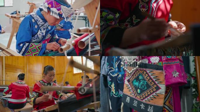【4K】少数民族织锦织布刺绣