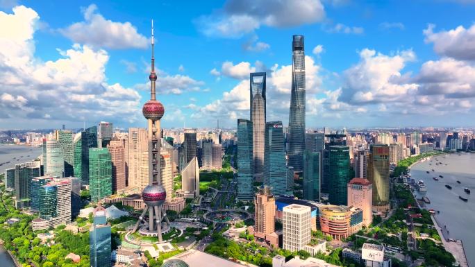 上海航拍城市天际线景观
