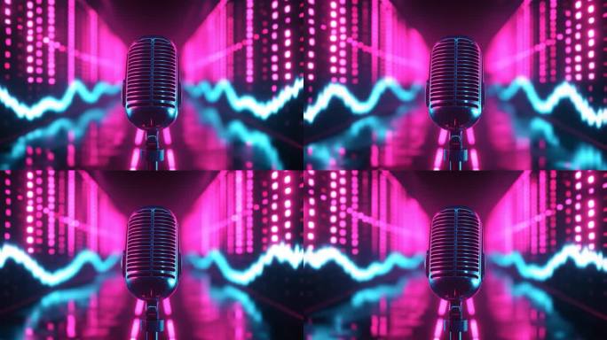 复古麦克风霓虹灯光舞台