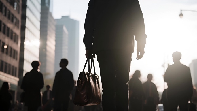城市剪影中的人群与街道
