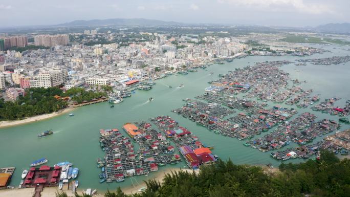 海南三亚疍家渔排沿海渔业航拍