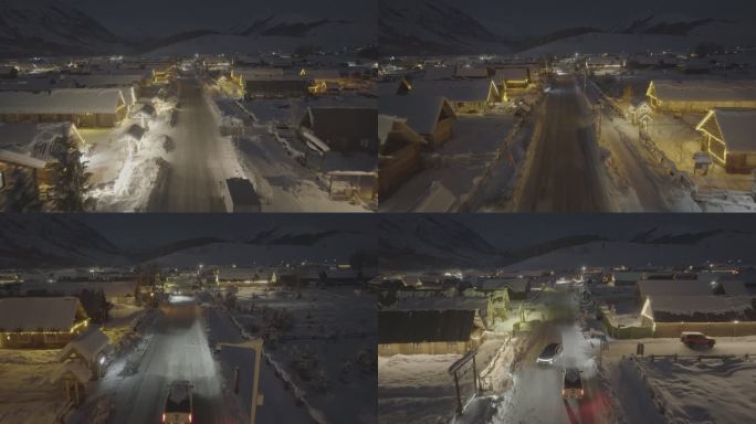 雪夜小镇航拍片头 log3视频素材