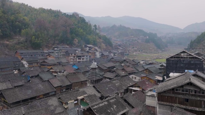 贵州榕江肇兴侗寨日景村落少数民族航拍2