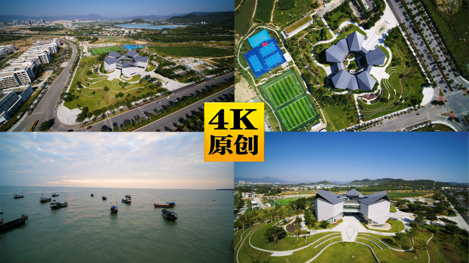 海南崖州西海滩渔船城市建筑群航拍1