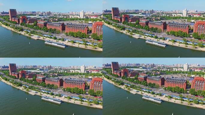 城市河畔建筑群航拍