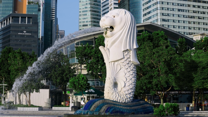 【4K】新加坡鱼尾狮地标景观