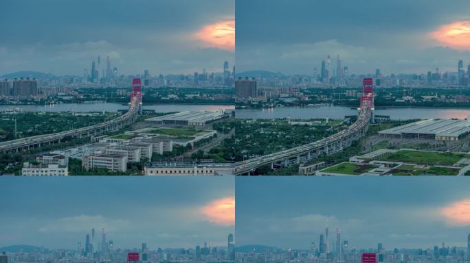 广州新光大桥无人机前进延时