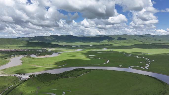 红原县 航拍红原县 红原大草原 月亮湾