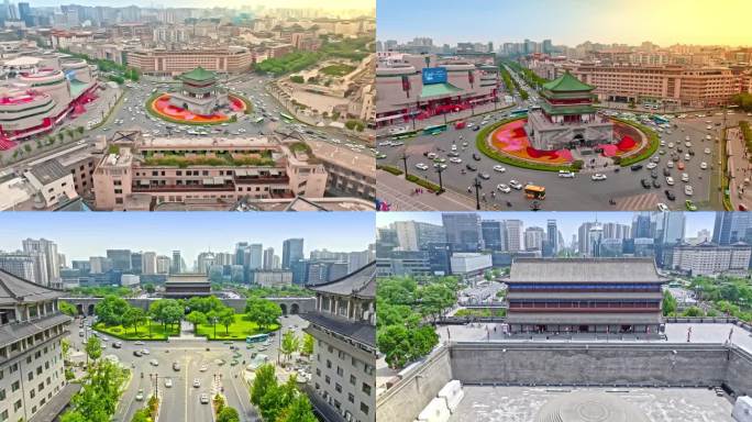 陕西西安古代建筑物航拍