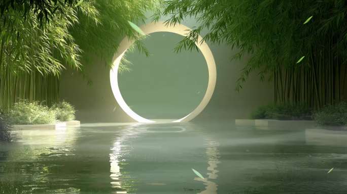 8k禅意竹林月亮舞美背景