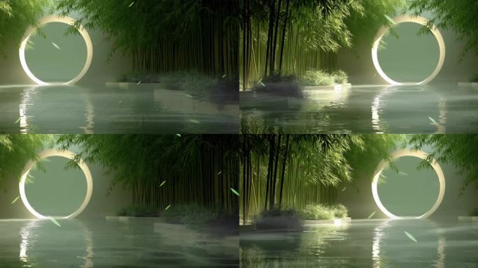 8k禅意竹林月亮舞美背景