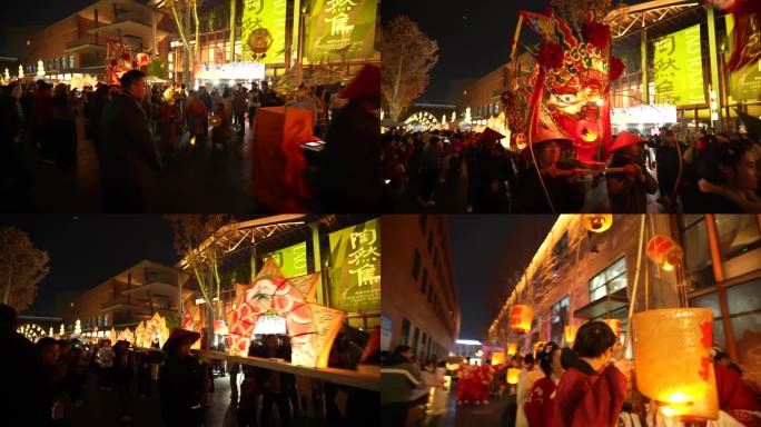 夜幕下的陶然集市元宵节民俗灯会游园板凳龙