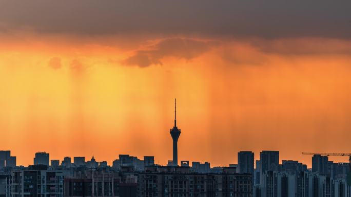 成都航拍城市阴天雨天延时