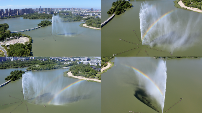 公园喷泉水柱 百米喷泉彩虹