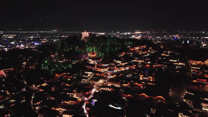 云南丽江古城狮子山万古楼夜景航拍