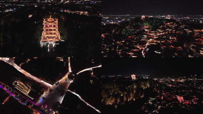 云南丽江古城狮子山万古楼夜景航拍
