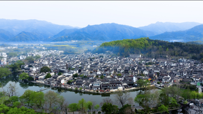 安徽宏村航拍唯美徽派建筑水墨江南意境西递