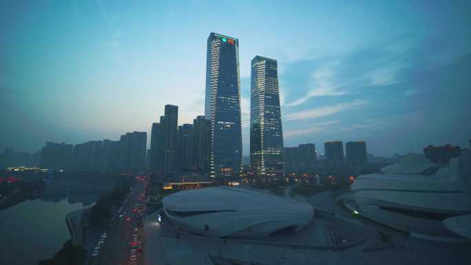 长沙梅溪湖国际文化艺术中心金茂双塔航拍2