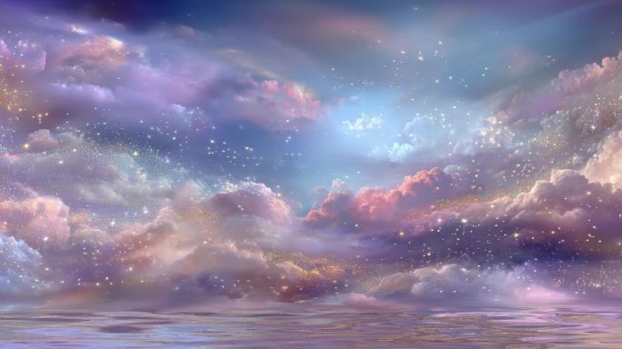梦幻星空云海唯美水面倒影星云