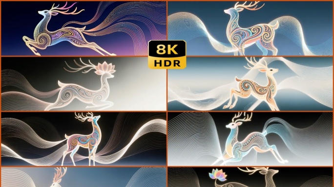 九色鹿 剪影线条 梦幻艺术霓虹敦煌九色鹿