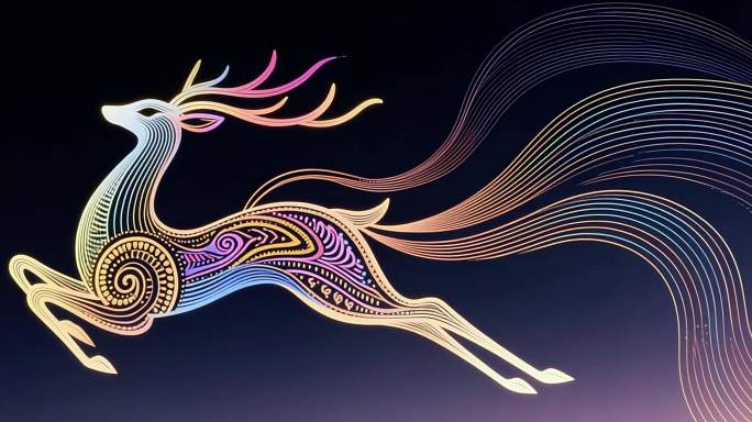 九色鹿 剪影线条 梦幻艺术霓虹敦煌九色鹿