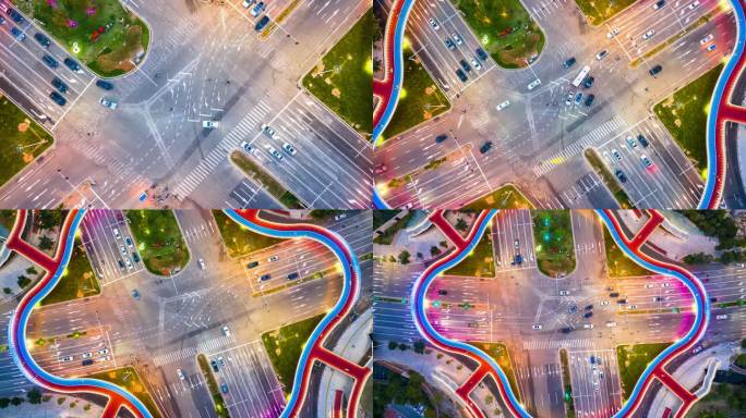 泉州东海花瓣人行天桥车流夜景扣拍拉升延时