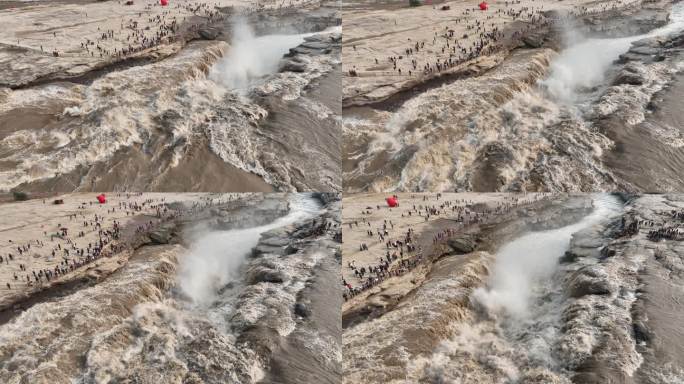 航拍壶口瀑布壮丽景观黄河壶口瀑布奔腾景象