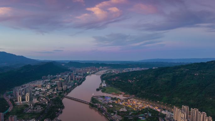 雅安的晚霞与日转夜延时