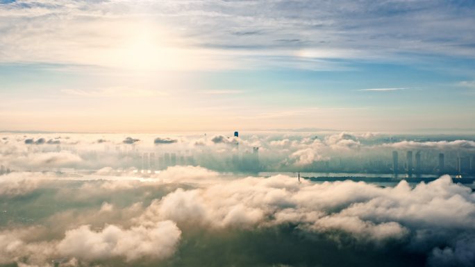 长沙早晨岳麓山云海