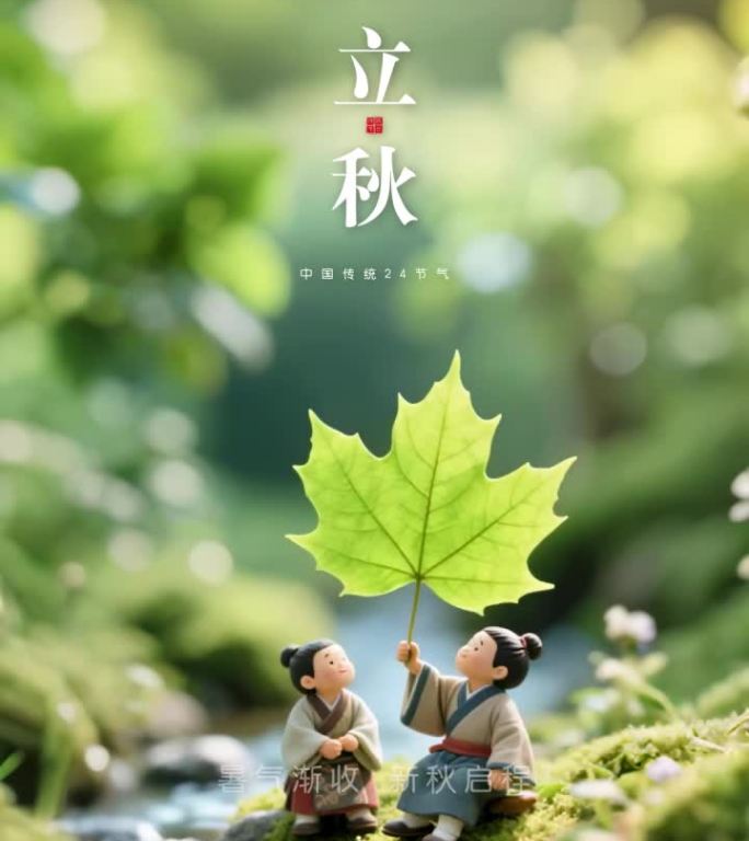 立秋处暑传统二十四节气微缩景观动态海报