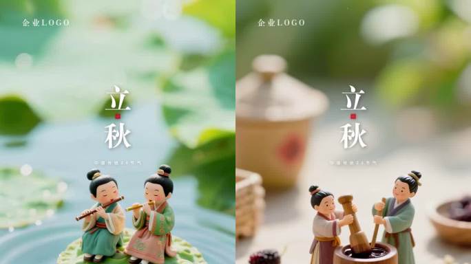 立秋处暑传统二十四节气微缩景观动态海报